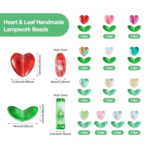 Glass Leaf Beads Crystal Glass Leaf Charms Transparent Leaves Pendants Tiny Green Leaf Bead Caps for Christmas Earring Bracelet Jewelry Making DIY Keychain Craft - color: Tulip & Heart