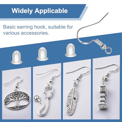 925 Sterling Silver Earring Hooks, 600PCS Earring Making kit 200PCS/100Pairs Hypoallergenic Ear Wires with 200PCS Silver Open Jump Rings and 200PCS Rubber Backs Earring Backs for Jewelry Making - size: 600pcs-Silver
