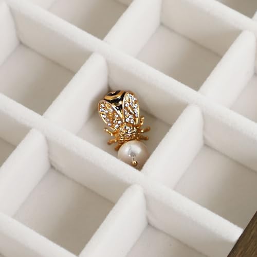 Wudygirl Wood Jewelry Organizer Small Jewelry Box Jewelry Tray with Lid Earring Organizer for Women Velvet Ring Holder Jewelry Storage Display for Drawer Earring Case 24 Grid (Beige) - style: Wood Beige 24 Grid