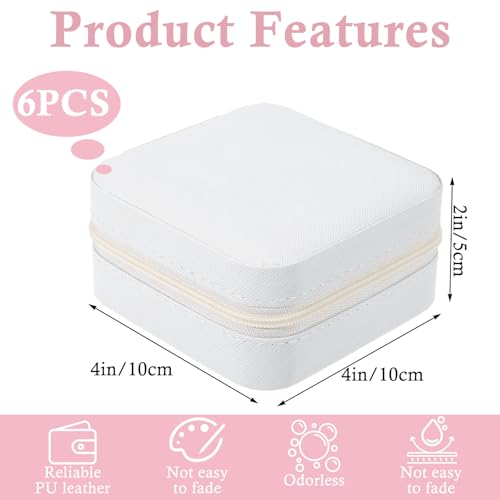 6Pcs PU Leather Small Travel Jewelry Case Organizer Storage, Bridesmaid Gifts Jewelry Box with Mirror for Women Girls