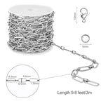 SMYHTGLIF 9.8 Feet Stainless Steel Paperclip Chain Bulk Silver Chain for Jewelry Making DIY Jewelry Roll with Lobster Clasps and Jump Rings - color: Paperclip Silver