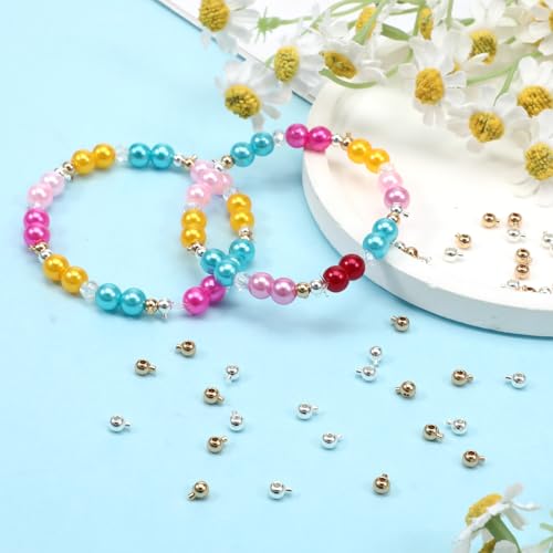 60 Pcs Crimp Beads Stopper for Bracelets, Crimp Beads for Jewelry Making 3 mm Round Positioning Spacer Bead Positioning Spacer Bead for Jewelry Making Gold Silver MetalBead