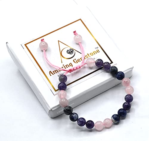 Amazing Gemstone Bracelet for Anxiety and Stress Manifestation - Rose Quartz Sodalite Amethyst Bracelet Set for Men Women Healing Calming Anxiety Stress Relief Gifts Pulseras Para Hombres Mujer - color: Anxiety