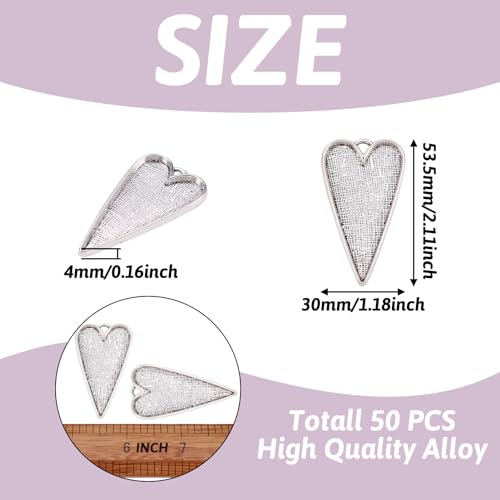 Pandahall 50pcs Tibetan Style Alloy Heart Large Pendant Cabochon Bezel Settings Cabochons Tray Cover Necklace Charms Antique Silver