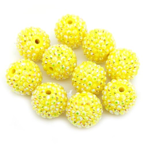 50pcs 20mm Large Size Rhinestone Disco Ball Beads Round Spacer Color Painted Charms for Jewelry Bracelet Necklace Pen Bag Chain Making Crafts Beading Supplies (20mm Yellow Rhinestone) - color: 20mm yellow rhinestone