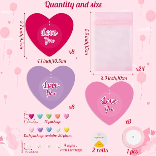BeYumi DIY Bracelet Craft Kit - 24 Pack Mother's Day LOVE Letter Beads Bracelets with Heart Greeting Cards and Bags Thankful Craft Kit to Mother Grandma School Classroom Party Fun Activities Ages 6-12 - style: LOVE