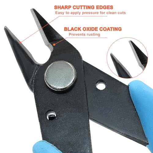 Murtenze 3 Pack 170ii Wire Flush Snips Micro Wire Cutters, Blue Nippers Diagonal Cutters 3D Printer Filament Pliers Tool for Cutting Electronics,Wires(5 Inch, Blue) - color: Light Blue