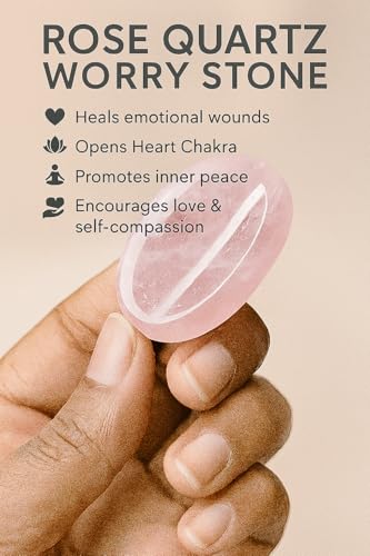 Rose Quartz Worry Stone – Natural Thumb Stone for Love, Anxiety Relief & Meditation | Pocket Palm Stone for Reiki, Crystal Healing, Stress Relief, Chakra Balancing & Spiritual Energy - color: Rose Pink