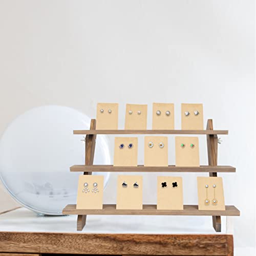ZYP 51pcs 3-Tier Wood Earring Display Stand, Retail Jewelry Card Stand with Groove + 50 Cards Portable Ring Organizer Holder Showcase Racks for Business Home Using - color: Wood