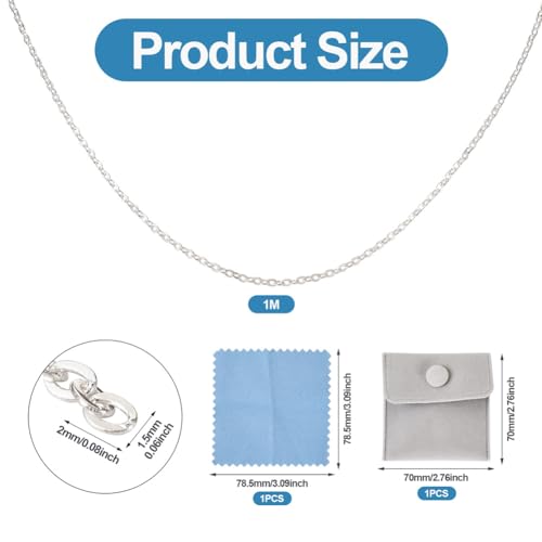 Elecrelive 3.28 Feet 925 Sterling Silver Cable Chains 1.5mm Thin Small Link Silver Necklace Permanent Jewelry Chain for Women Minimalist Necklace Bracelet Making - color: Sterling Silver,Cable Chain