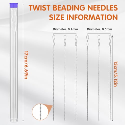 UOOU Beading Needles, 6 Pcs Beading Needle for Seed Beads, 2 Sizes Twisted Wire Bead Needles for Jewelry Making, Beaded Bracelets, Necklaces, DIY Handmade - style: 0.4/0.5 x 130 mm