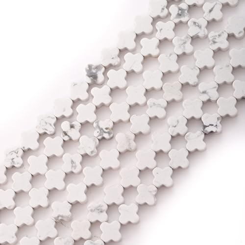 8mm Natural Howlite Gemstone Faceted Clovers Beads Four-Leaf Spacer Loose Beads for DIY Jewelry Making Beads - color: Howlite