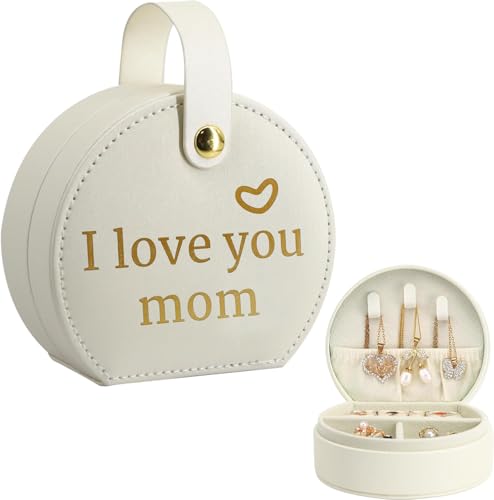 COLLECTIVE HOME - Travel Jewelry Case, Elegant Half-Moon Design with Heartfelt Message, Detachable Handle, Personalized Mother's Day Gift, Cherishing Special Moments (I love you mom) - color: I love you mom