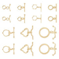 18K Gold Oval Toggle Clasps 14 Sets Heart Jewelry Clasps T-Bar Closure Clasp Fastener IQ End Clap for DIY Necklace Bracelet Earring Jewelry Making - color: 18K Gold-Heart/Flower/Round