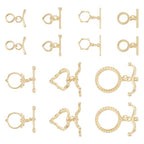 18K Gold Oval Toggle Clasps 14 Sets Heart Jewelry Clasps T-Bar Closure Clasp Fastener IQ End Clap for DIY Necklace Bracelet Earring Jewelry Making - color: 18K Gold-Heart/Flower/Round