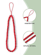 Semi-Precious Gem Stones Beaded Phone Charm Cell Phone Lanyard Wrist Strap Handmade Natural Gemstone Phone Chain string - color: Red Turquoise