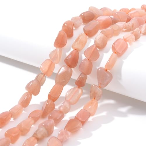 Sunstone Pebble Nugget Oval Free Tumbled Stone 6-8mm Natural Gemstone Loose Beads Approx 15.5 inch for DIY Jewelry Making - color: Sunstone