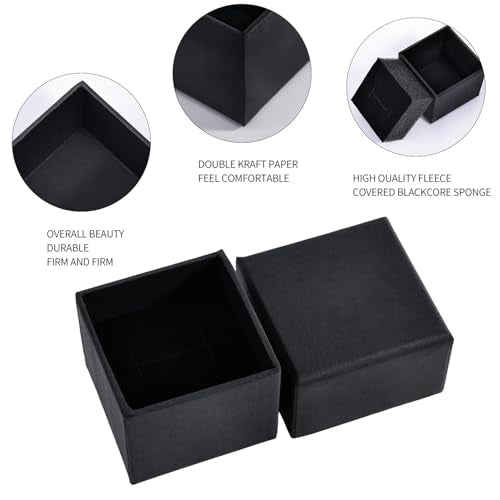 driew 12 Pack Cardboard Drawer Display Jewelry Boxes, Black Gift Boxes Kraft Paper Box Jewelry Gift Packaging Case Sponge Insert and Lids for Rings (2.05x2.05X1.57 Inch)