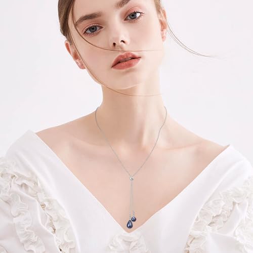 Long Necklace Sterling Silver Larait Bar Y Lariat Long Chain Drop Adjustable Necklace Gift for Her, 30" - style: Long Black Pearl Necklace