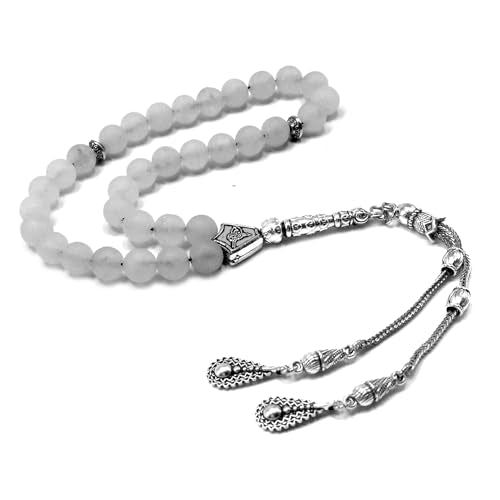 Natural Stone Worry Beads (8mm -33 Pieces) - Prayer Beads (Natural White Jade) - color: Natural White Jade Frosted Beads