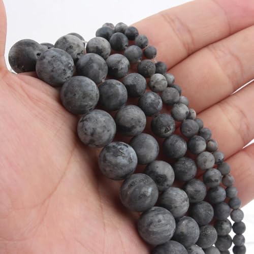 60pcs Natural Matte Black Larvikite Gemstone Beads，6mm Frosted Round Loose Stone Beads for Jewelry Making DIY Earring Bracelet Necklace Crafts - color: Black Larvikite, size: 6mm