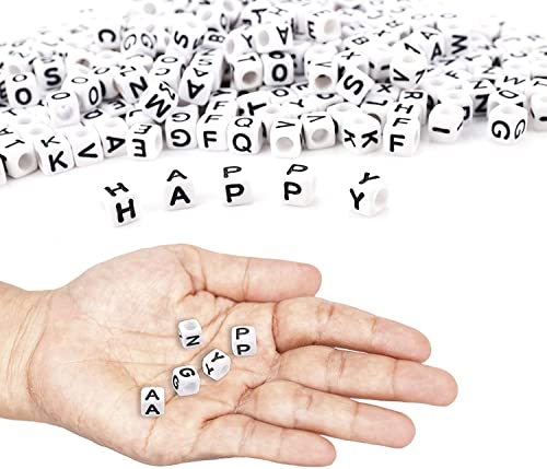 Augshy Alphabet Beads, 1000PCS White Letter & Number Cube Beads for Jewelry Making DIY Necklace & Bracelet (6mm)
