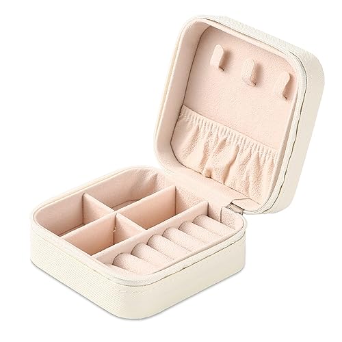 Neveika Portable Travel Mini Jewelry Box Leather Jewellery Ring Organizer Case Storage Gift Box Girls Women (white). - color: White