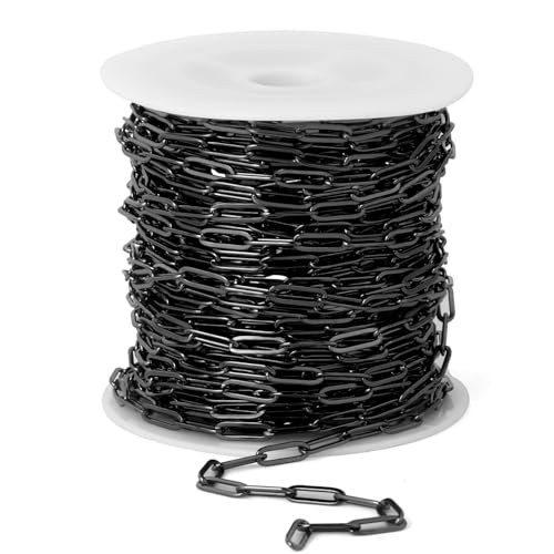 [33 Ft] Gunmetal Paperclip Chains Roll, 3mm Width 304 Stainless Steel Black Paperclip Oval Link Chain Spool Bulk for DIY Jewelry Making - color: black color(3mm)