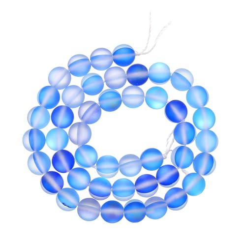 uxcell Matte Crystal Glass Beads 8mm Synthetic Frosted Shining Semi-Precious Round Loose Beads Synthetic Moonstone for Jewelry Making DIY Bracelet, Blue - color: Blue, size: 8mm