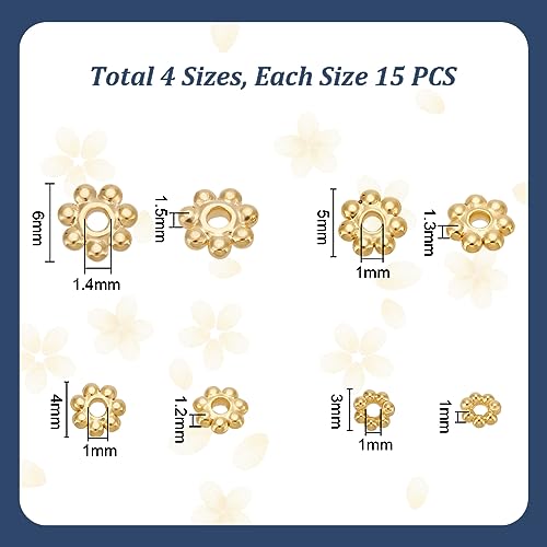 UNICRAFTALE 60 pcs 4 Sizes Flower Spacer Beads Stainless Steel Beads 3-6mm Real 18K Gold Plated Mini Snowflake Loose Beads Metal Beads Small Beads Finding for DIY Bracelet Necklace Jewelry Making - size: 3/4/5/6.1mm