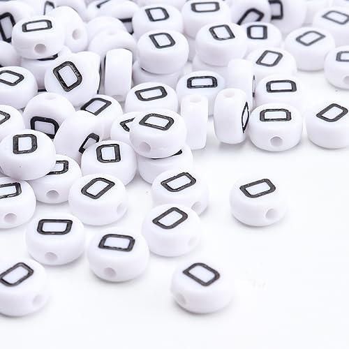 100Pcs Letter Beads - 4x7mm White Round Acrylic Alphabet Beads for Jewelry Making DIY Bracelets, Necklaces & Key Chains - color: D 100Pcs
