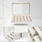 Wudygirl Jewelry Organizer Earring Holder Jewelry Tray with Lid Velvet Jewelry Box Jewelry Display Case Bracelet Earrings Ring Holder for Women Dresser (Beige 24 Grid Jewelry Tray) - style: Beige 24 Grid Tray