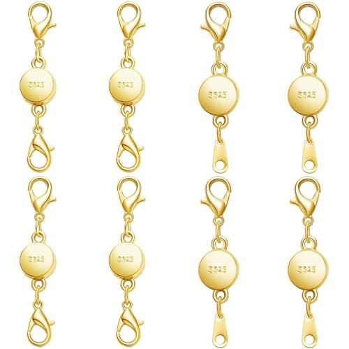 Magnetic Necklace Clasps, Magnetic Necklace Clasps and Closures for Bracelet Necklace Extender, Jewelry Chain Extender Connectors, Gold and Silver, 8 Pack (8pcs Gold A) - color: 8pcs gold A