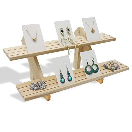 2-Tier Wood Earring Display Stand, Jewelry Towers for Market Display, Farmers Market Display & Vendor Events, Natural Wood Earring & Jewelry Display for Vendors (Wood) - color: 2 Tier Wood