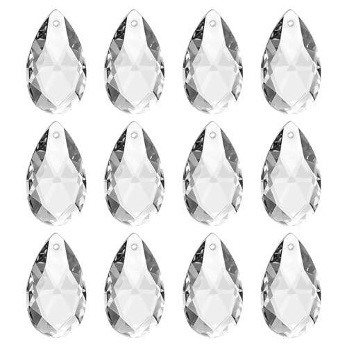 PATIKIL K9 Crystal Pendants Teardrop Beads, 12 Pack 28mm Chandelier Prisms Parts Hanging Beads DIY Lamp for Arts Crafts Decoration, Clear - color: Clear