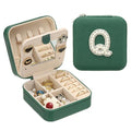 PATIKIL Travel Jewelry Case, Q Initial Small Travel Jewelry Box Organizer Rings Earrings Storage Case Personalized Gifts for Women Girls Birthday Christmas Bridesmaid Gifts, Dark Green - style: Q