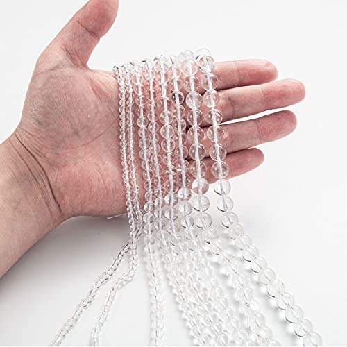 100Pcs Natural Stone Beads 6mm Crystal Quartz Round Gemstone Loose Beads with Elastic Bracelet String for Bracelets, Necklace, Jewelry Making - color: Clear Crystal Quartz, size: 6mm