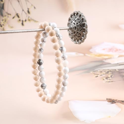 NCB 2.3-Piece 4mm Natural Crystal Gemstone Stretch Bracelets – Handmade Reiki Energy Healing Jewelry for Meditation,Yoga, Unisex - color: 2PCS ( Howlite+White Fossil Jasper ), size: 6mm
