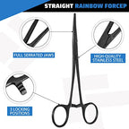 BBTO Hemostat Curved and Straight Hemostat Forceps Piercing Pliers Forceps, Stainless Steel Straight and Curved Pliers, Fishing Tweezer(Black,2 Pcs) - color: Black