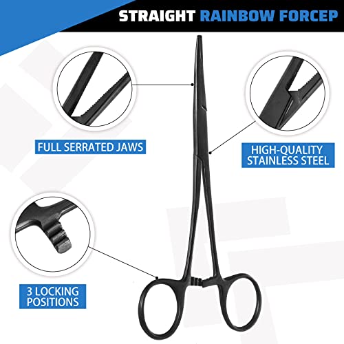 BBTO Hemostat Curved and Straight Hemostat Forceps Piercing Pliers Forceps, Stainless Steel Straight and Curved Pliers, Fishing Tweezer(Black,2 Pcs) - color: Black