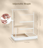 Emibele Jewelry Holder, Jewelry Organizer Stand Necklace Earring Bracelet Holder, 5 Tier Jewelry Display Tower Rack with Metal Frame and Velvet Ring Tray, Aesthetic Jewelry Stand Gift for Women, White - color: White
