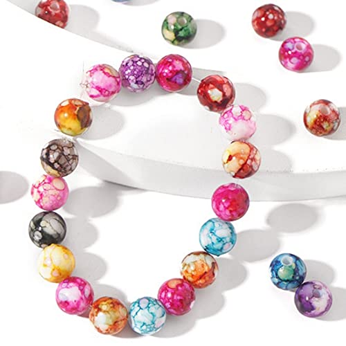 200PCS Acrylic Crystal Beads for Jewelry Making Round Loose Beads Charms Ink Patterns for Bracelets Earring Necklace Rings Adults Beading DIY Art Craft Projects Decor Birthday Gifts (12mm) - size: 12mm