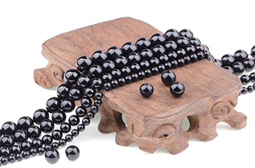 Bymitel 90 pcs Natural Genuine Real Round Loose Stone Beads Gemstone Spacers for Charm DIY Jewelry Making 15.5" per Strand 4mm (Black Tourmaline, 4mm) - color: Black Tourmaline, size: 4mm