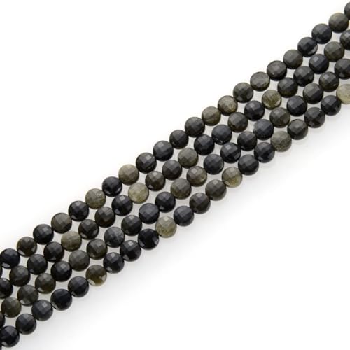 Adabele 15 Inch Natural Gold Sheen Black Obsidian Gemstone 6mm Faceted Flat Round Coin Loose Beads Gem Stone Spacer (61-66pcs) for Jewelry Making GZ13-11 - color: Gold Sheen Obsidian, size: 15 Inch/1 Strand