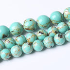 Gold Wire Turquoisee Stone Beads for Jewelry Making Gemstone Round Crystal Bracelet Necklace 1 Strand 15.5inch 60PCS 6MM - color: Gold Wire Turquoisee, size: 6MM