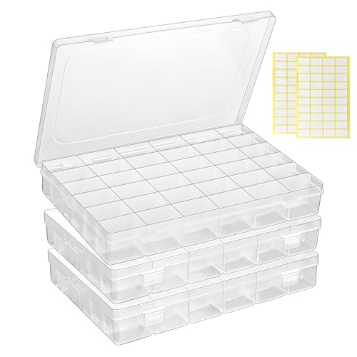 3 Pcs 36 Large Grids Clear Plastic Organizer Box with Adjustable Dividers,Multipurpose Fishing Tackle Box Craft Organizers Box for Bead,Jewelry,DIY Crafts,Art,Small Items Storage 3pack - color: Clear-3pack-108 Grids
