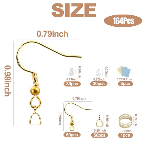 XKCWXY 160Pcs 925 Gold Hypoallergenic Earring Hooks and 2 Style Clear Silicone Backs, DIY Jewelry Making Kit