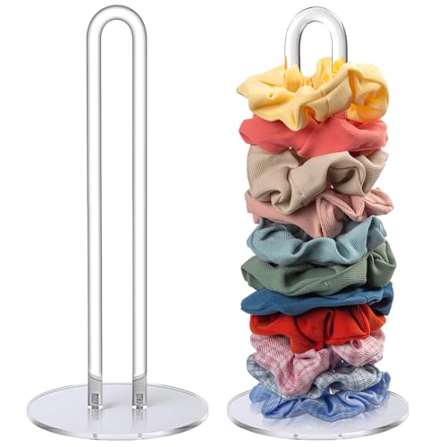 Acrylic Scrunchies Holder Stand Hair Accessories Organizer Simple transparent Scrunchies Tower Hold 25-35 Scrunchies Modern Vertical Hair Tie Organizer Jewelry Scrunchy Holder for Girls - color: Clear 1Pack