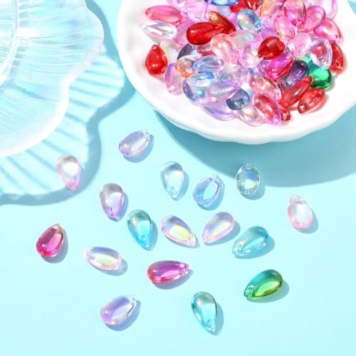 Ipotkitt 200 Pcs Random Color Transparent Glass Teardrop Charms Crystal Water Drop Bead Charms Top Drilled Beads for DIY Earring Necklace Bracelets - color: 200pcs-Drop Charms-Mixed Color