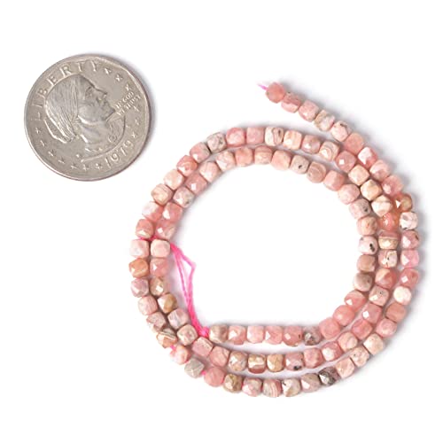 Natural Argentina Rhodochrosite Gemstone 4mm Faceted Cube Square Loose Beads 16 Inch for DIY Jewelry Making Beads - color: Argentina Rhodochrosite